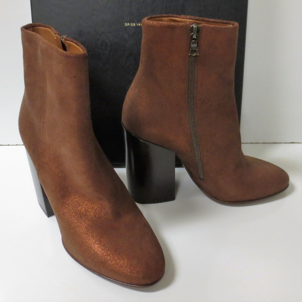 DRIES VAN NOTEN Rust Leather Ankle Boots Sz 37 NEW